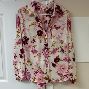 Time and Tru Long Sleeve Floral Print Button Up Blouse
